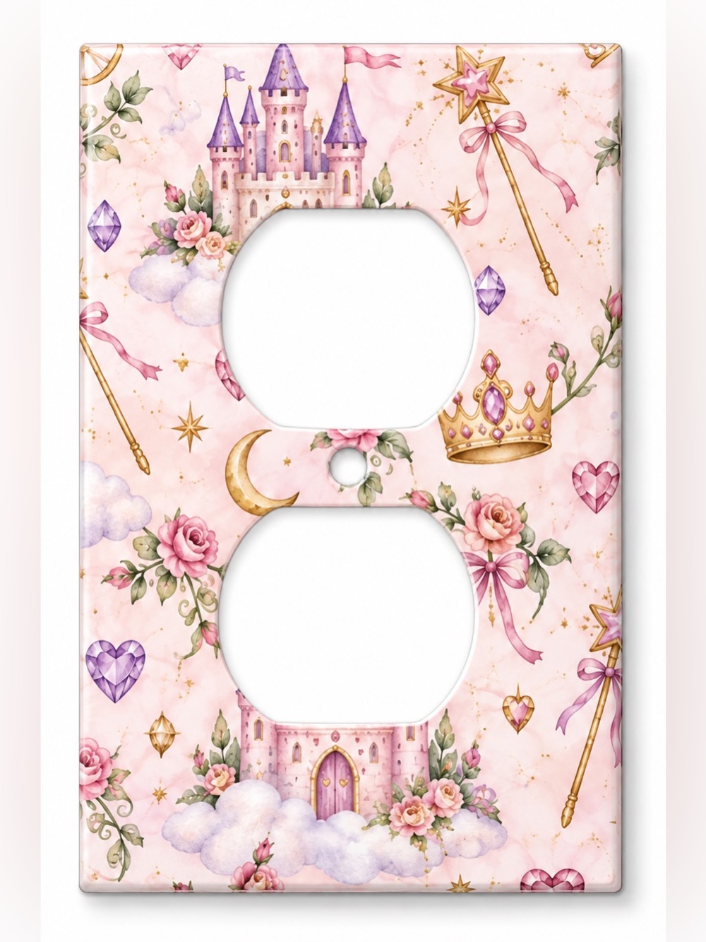 Princess Castle Outlet Cover Pink Fairytale Crown Girls Nursery Kids Room Decor